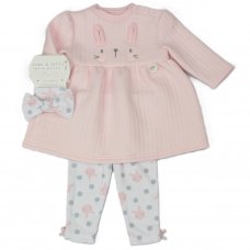 H13524: Baby Girls Bunny Quilted 3 Piece Dress Outfit (0-9 Months)